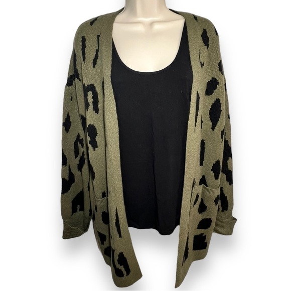 Zesica Sweaters - ZESICA Women’s Long Sleeve Open Front Leopard Print Cardigan Green Size Large